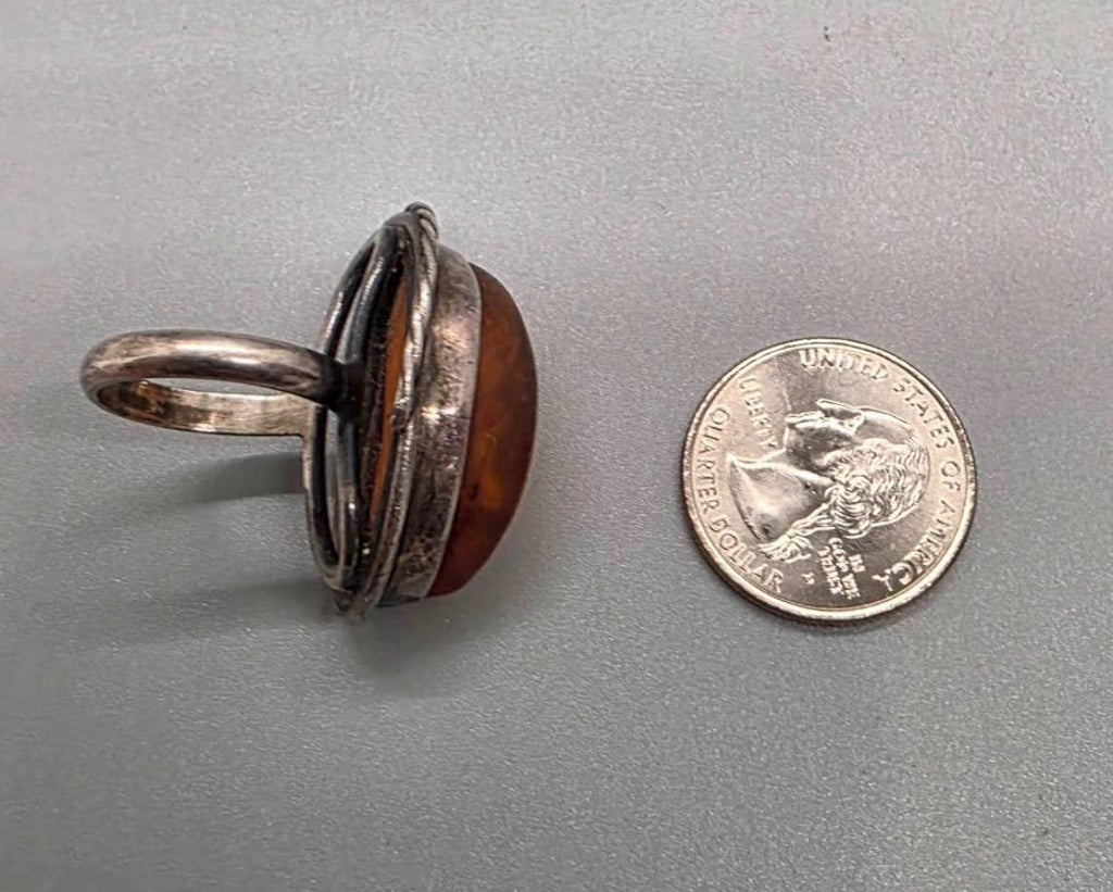 Vintage Modernist Sterling Silver and Amber Ring – Estate Find |Size 6.25|