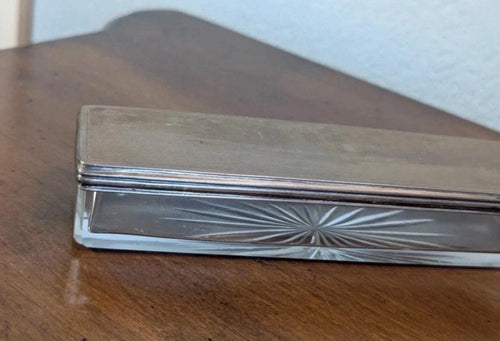 Antique 1925 Sterling Silver Cut Glass Vanity Box, Walker & Hall Engine Turned Hatpin Dressing Table Jar, George V English Hallmarked Silver