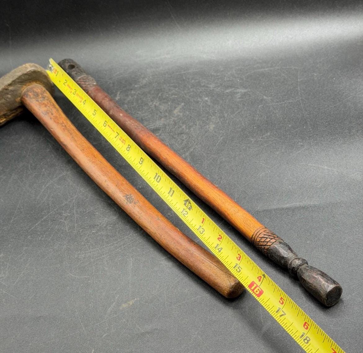 Vintage Benin African Wood Carving Tools - MCM Hand Adze & Carved Mallet Set