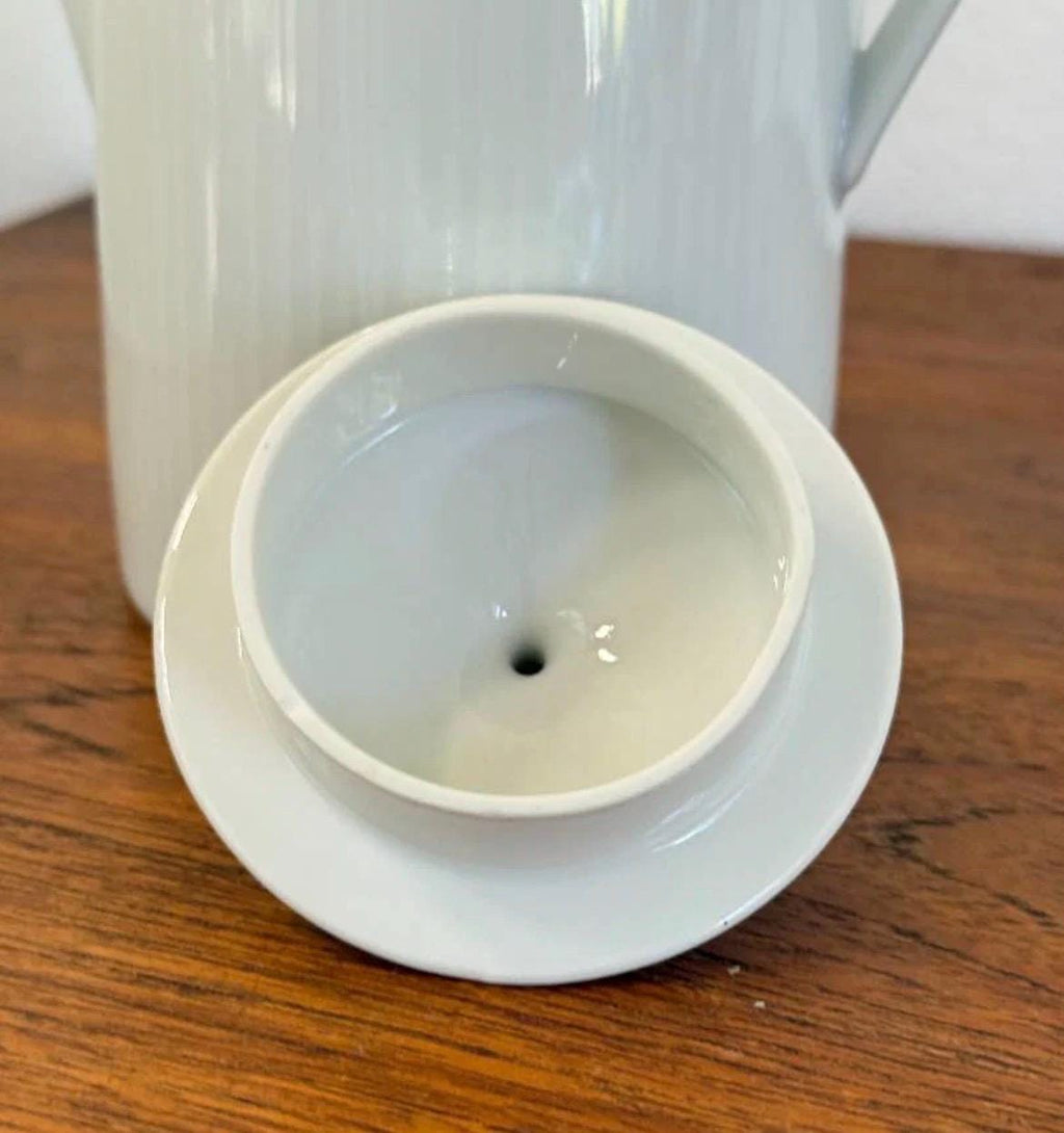 Vintage Seltmann Weiden Bavaria Coffee Pot, Monika White Ribbed Porcelain Teapot, Mid Century Modern German Dinnerware, 9 Inch MCM