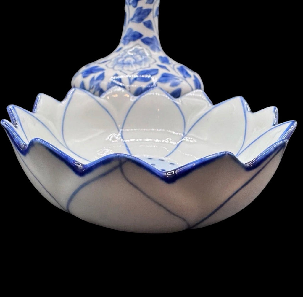 Hand-Painted Thai Blue & White Lotus Bowl & Vase Set