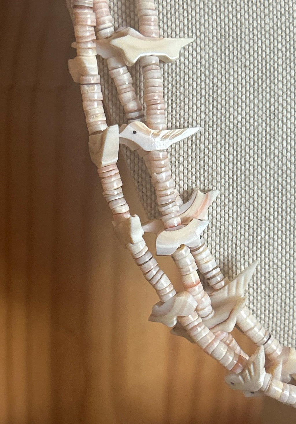 Vtg 3-Strand Animal Fetish Necklace Shell Heishi Sterling Cones |25 Inch