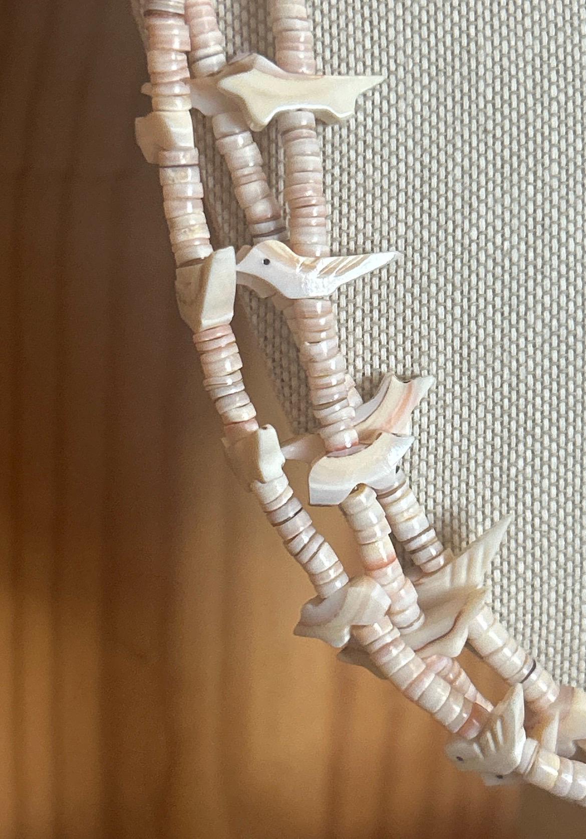 Vtg 3-Strand Animal Fetish Necklace Shell Heishi Sterling Cones |25 Inch