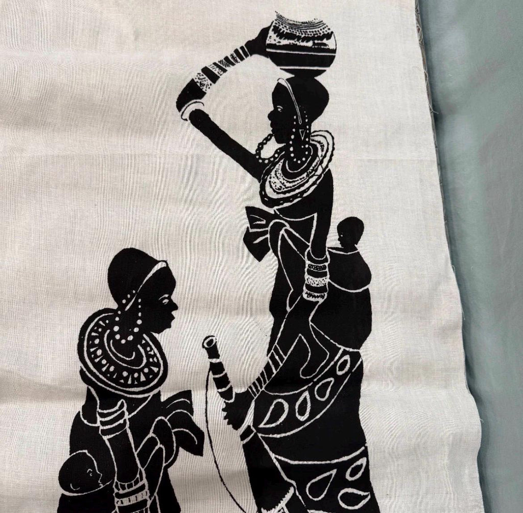 Vintage Mid-Century Maasai Folk Art Set - 4 Hand-Printed Linen Wall Hangings