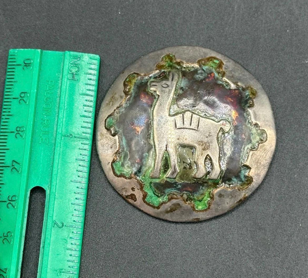 Vintage Peruvian Sterling Silver & Copper Llama Pendant - 27.9g - Peru 925