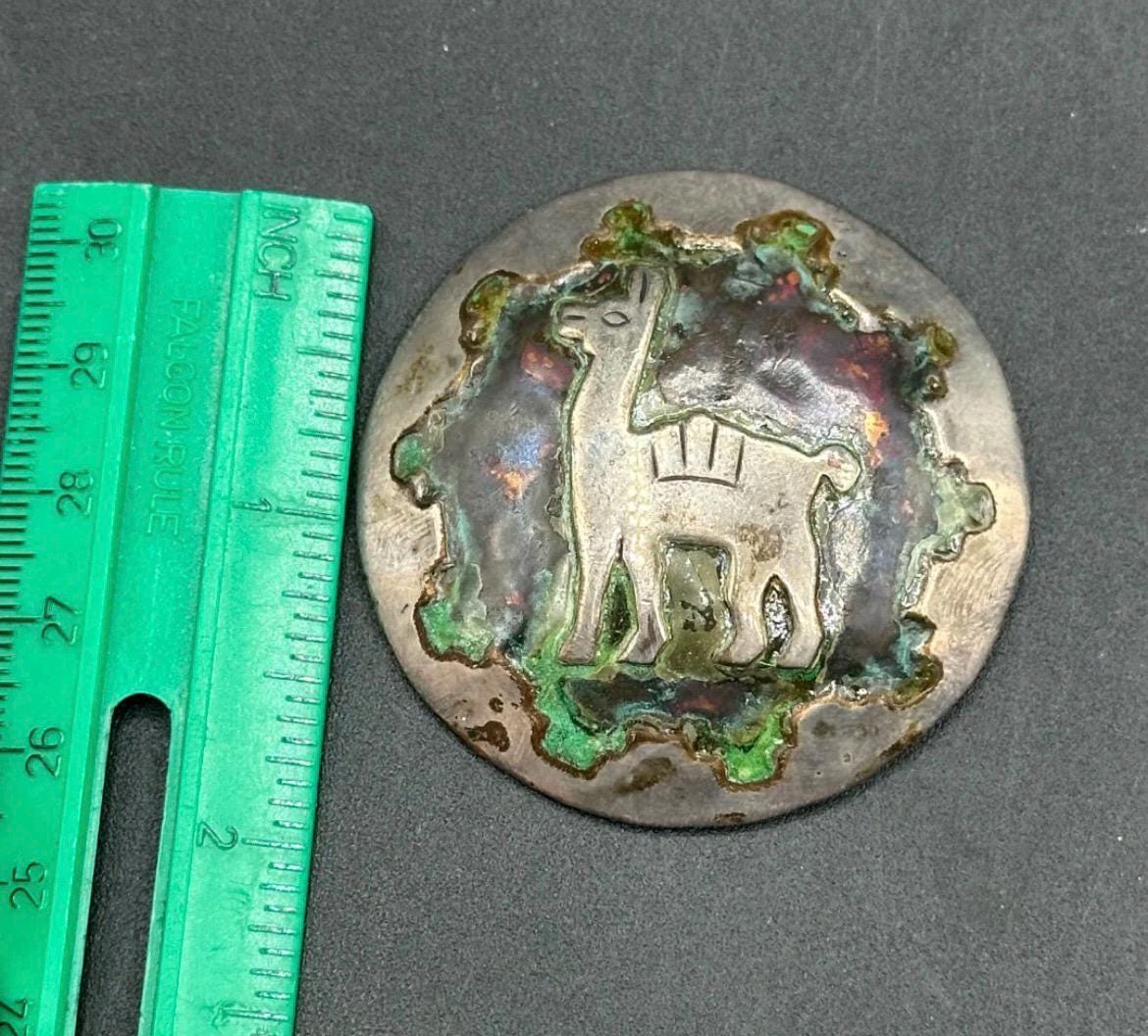 Vintage Peruvian Sterling Silver & Copper Llama Pendant - 27.9g - Peru 925