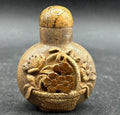 Vintage Hand-Carved Stone Chinese Snuff Bottle - Basket of Flowers - 2.5”