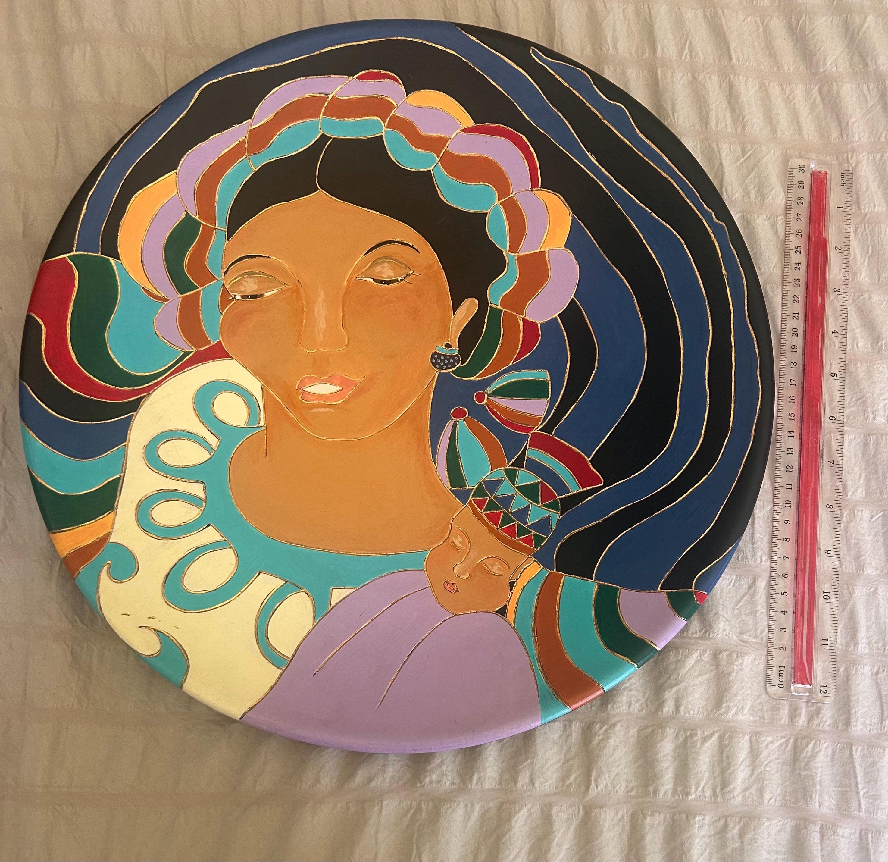 Huge 16" Vintage Studio Pottery Charger Plate Hand Painted Woman Portrait Signed