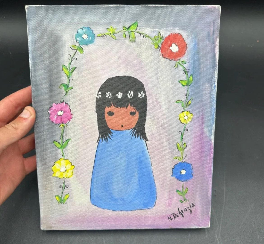 Original Nick DeGrazia Southwestern Girl with Floral Arch Signed Acrylic and Oil