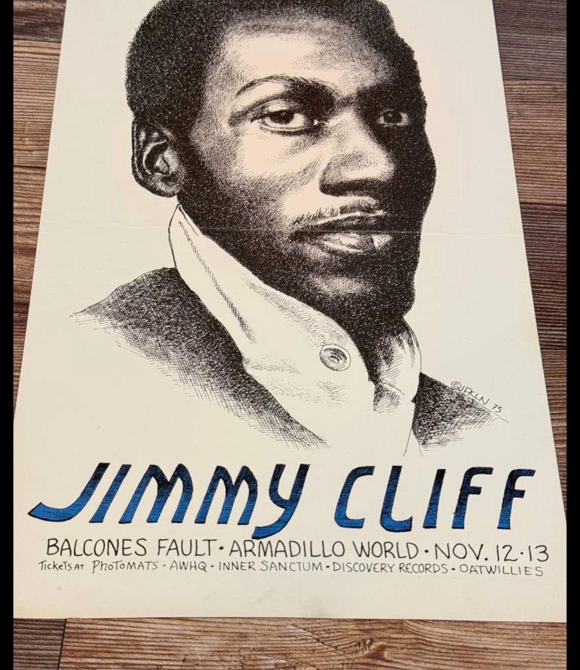 Original 1975 Jimmy Cliff Concert Poster – Armadillo World Headquarters (Art by Jim Franklin)
