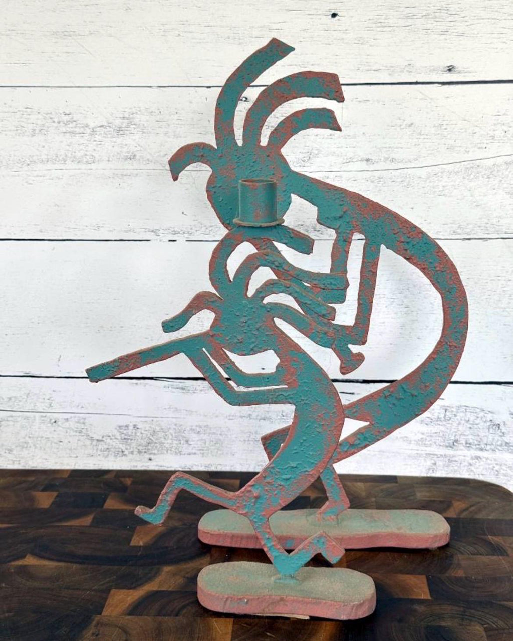 Vintage Kokopelli Metal Candlestick Holder Sculpture Signed 1991 Southwest 15"