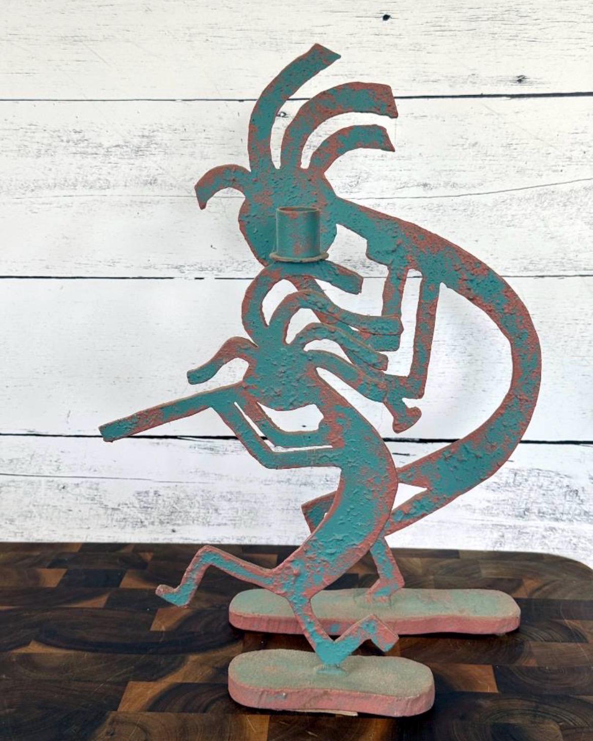 Vintage Kokopelli Metal Candlestick Holder Sculpture Signed 1991 Southwest 15"