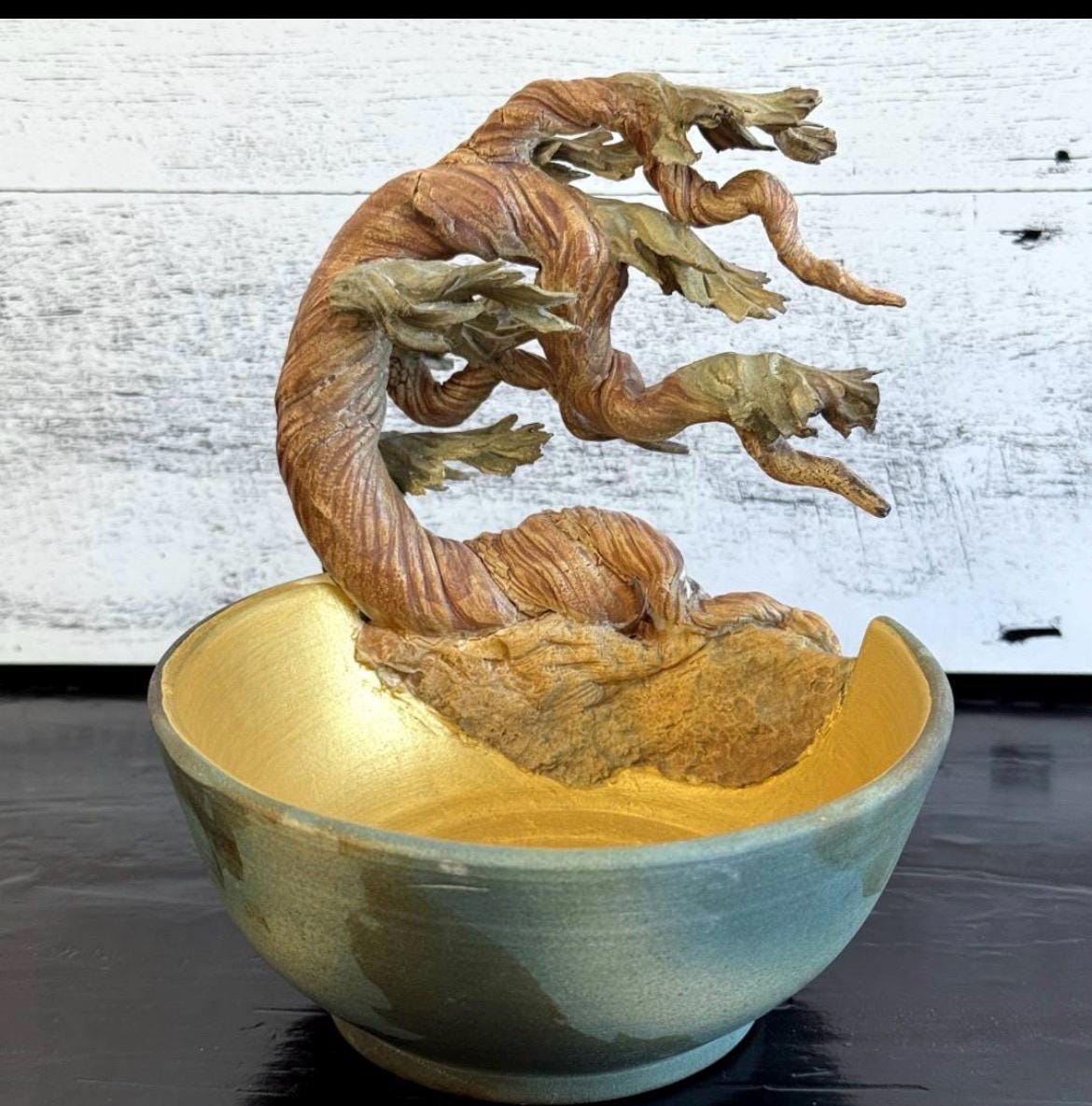 Bonnie Belt Studio Pottery Cypress Cut Away Bowl Ceramic Sculpture Signed 5x7"