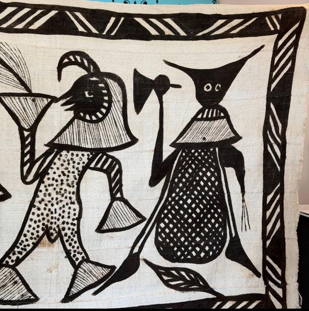 Vintage African Korhogo Cloth Senufo Hand-Painted Mud Cloth Tapestry 50"x35