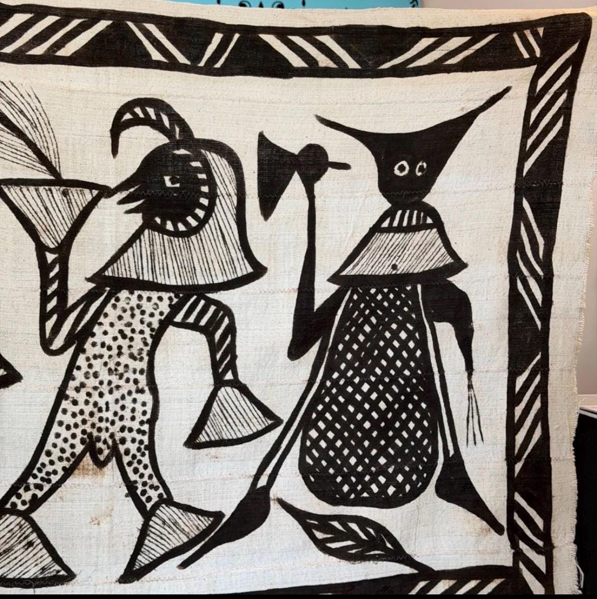 Vintage African Korhogo Cloth Senufo Hand-Painted Mud Cloth Tapestry 50"x35
