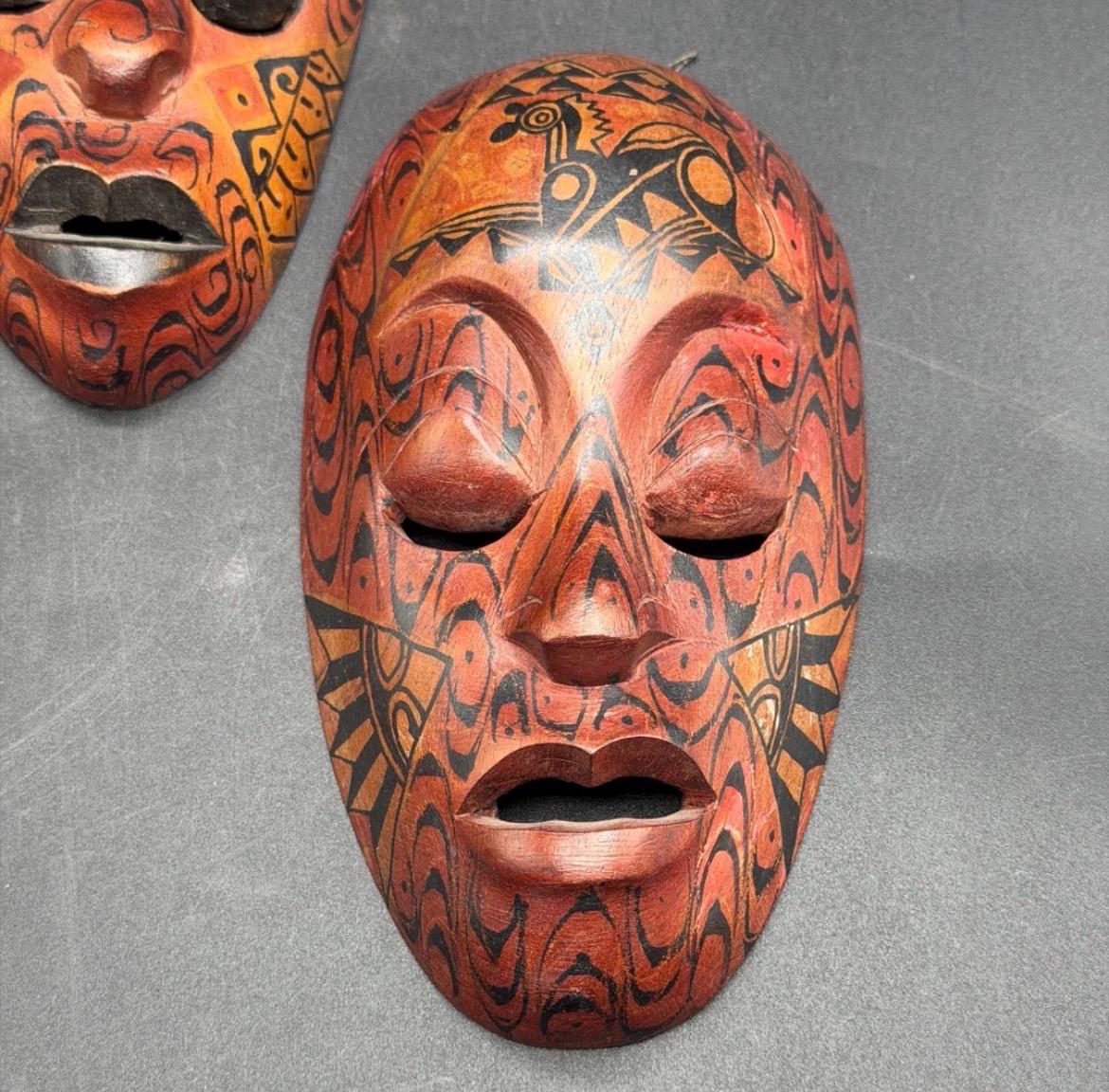 Set of 3 Vintage Hand-Carved Wooden Masks | Indonesian Tribal Wall Decor