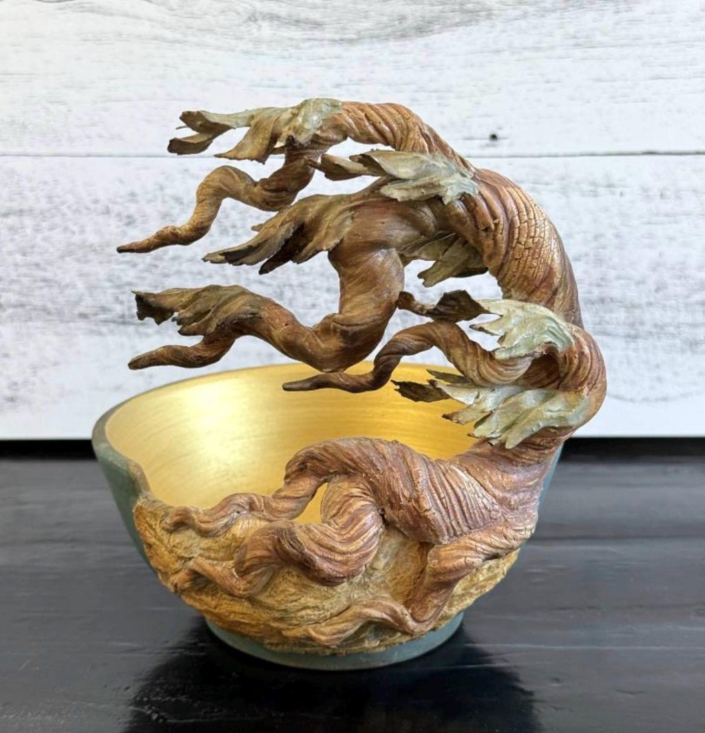 Bonnie Belt Studio Pottery Cypress Cut Away Bowl Ceramic Sculpture Signed 5x7"
