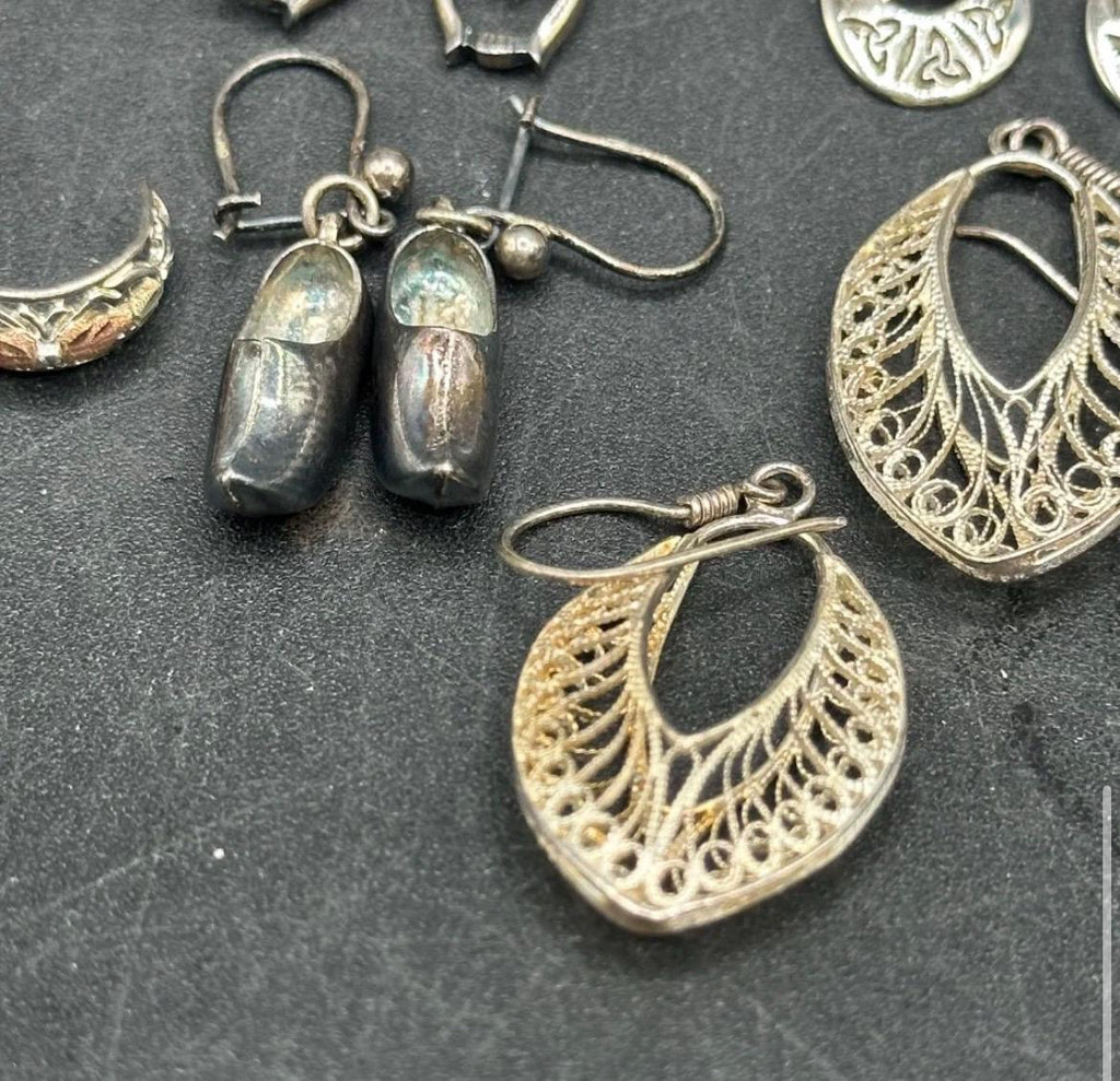 Vintage Sterling Silver Earrings Lot – 5 Pairs, Mixed Styles, 14.5g
