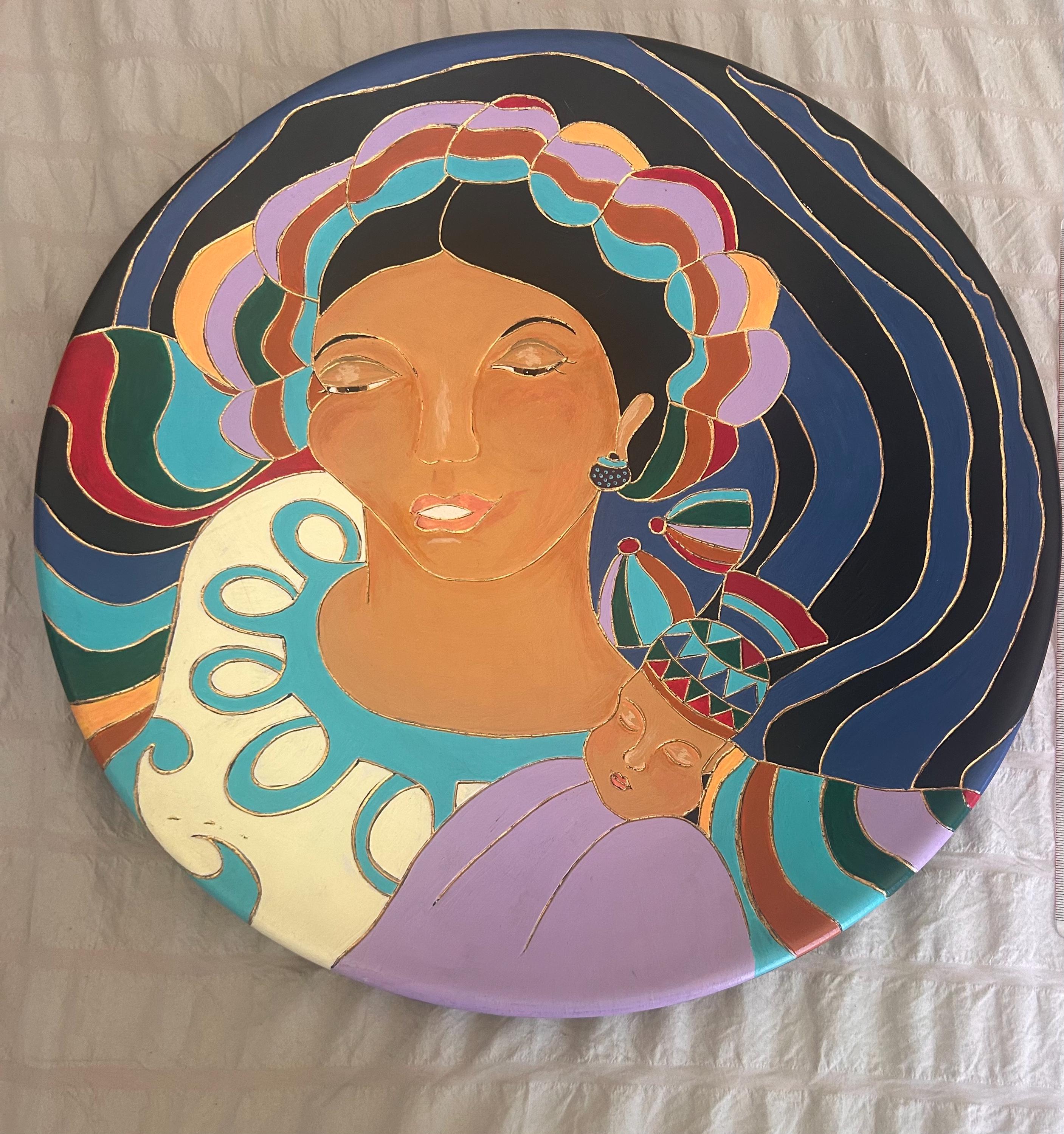 Huge 16" Vintage Studio Pottery Charger Plate Hand Painted Woman Portrait Signed