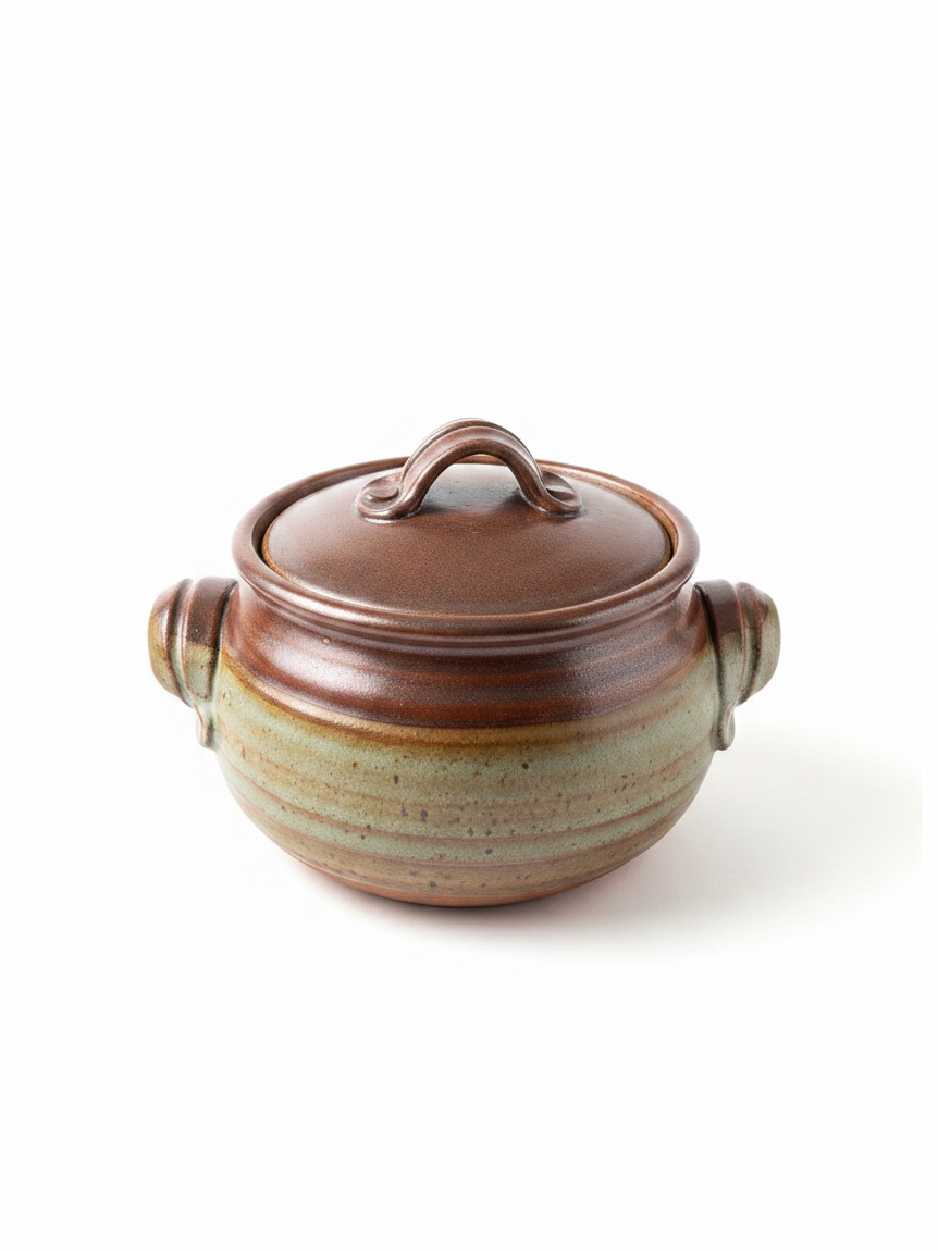 Handcrafted Artisan Stoneware Clay Lidded Casserole Soup Pot