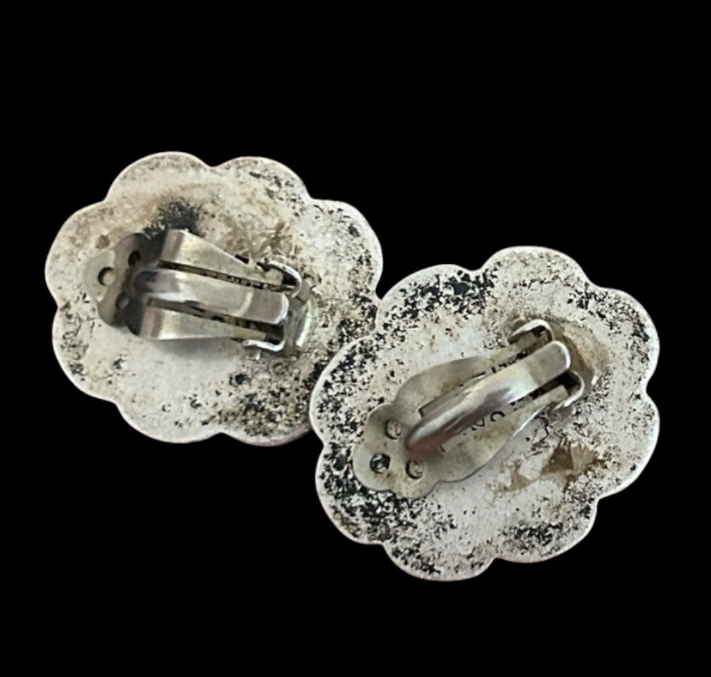 Vintage Taxco Mexico 925 Sterling Silver Blue Sodalite Clip On Earrings