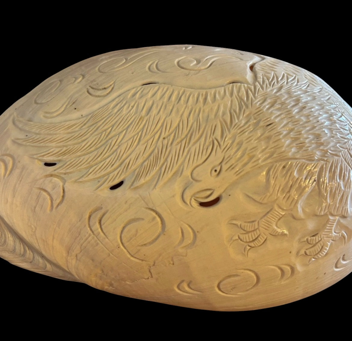 Large Carved Melo Melo Shell with Bird Motif