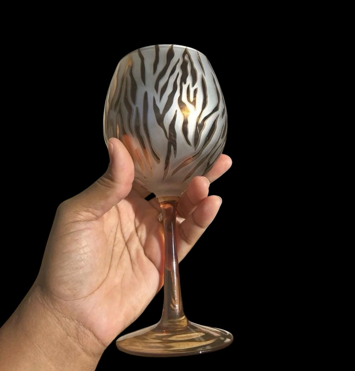Pier 1 Imports Zebra Balloon Wine Glass, Amber Stemware, Hand-Blown Safari Chic