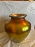 Antique Steuben Gold Aurene Art Glass Vase Shape 2683 Signed Frederick Carder c 1910, 8 Inch Iridescent Gold Favrile Glass Swollen Shoulder
