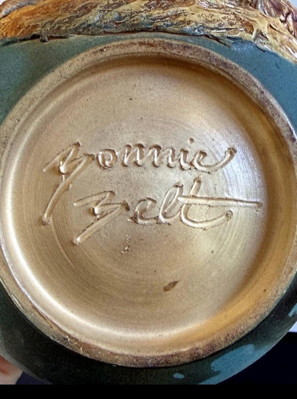 Bonnie Belt Studio Pottery Cypress Cut Away Bowl Ceramic Sculpture Signed 5x7"