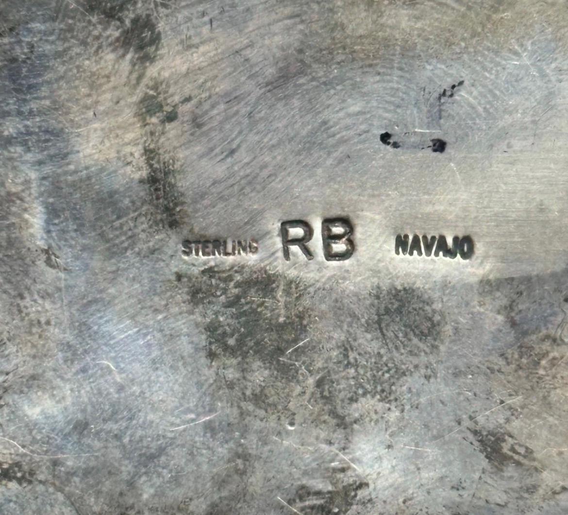 Vintage Navajo Sterling Silver Belt Buckle, Hand Stamped Southwestern Western Accessory, Signed RB Hallmark