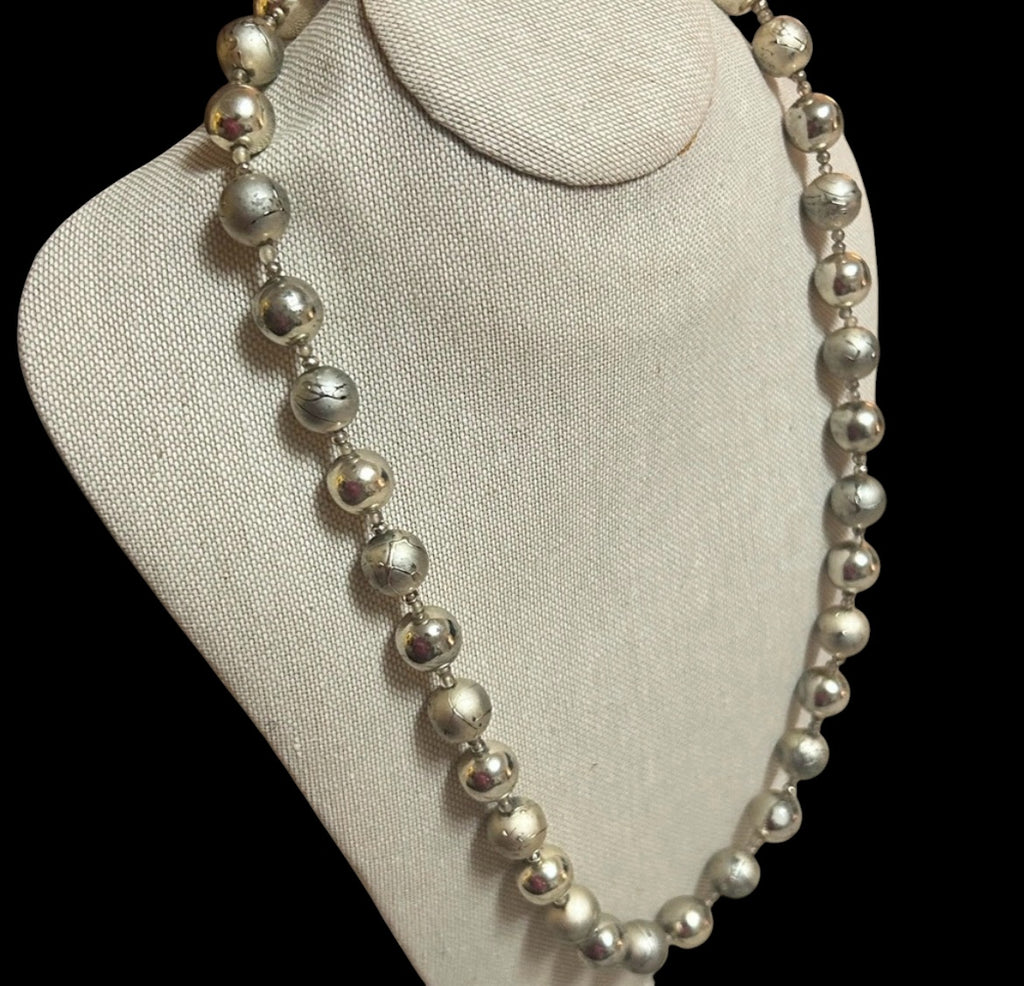 Vintage Mid-Century Japanese "Silver Splash" Lucite Bead Necklace — Atomic Era Costume Jewelry