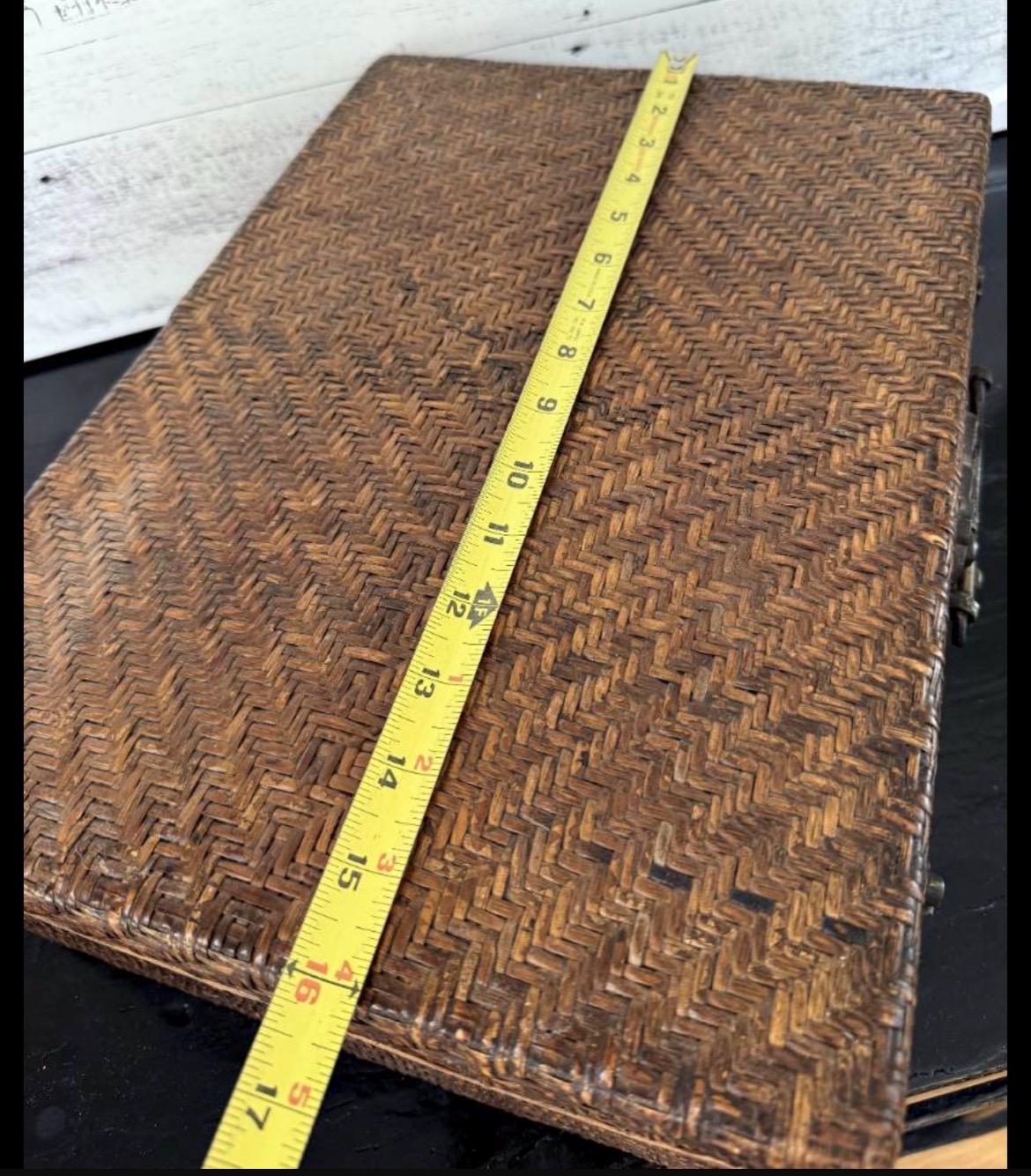 Vintage Asian Woven Rattan & Wood Storage Trunk Chest Brass Hardware Case