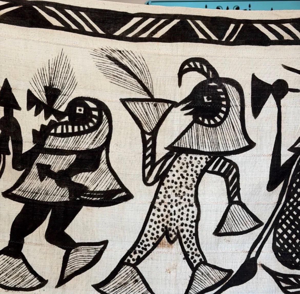 Vintage African Korhogo Cloth Senufo Hand-Painted Mud Cloth Tapestry 50"x35