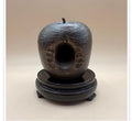 MCM Bronze Bitten Apple Sculpture on Carved Wood Base – Pop Art