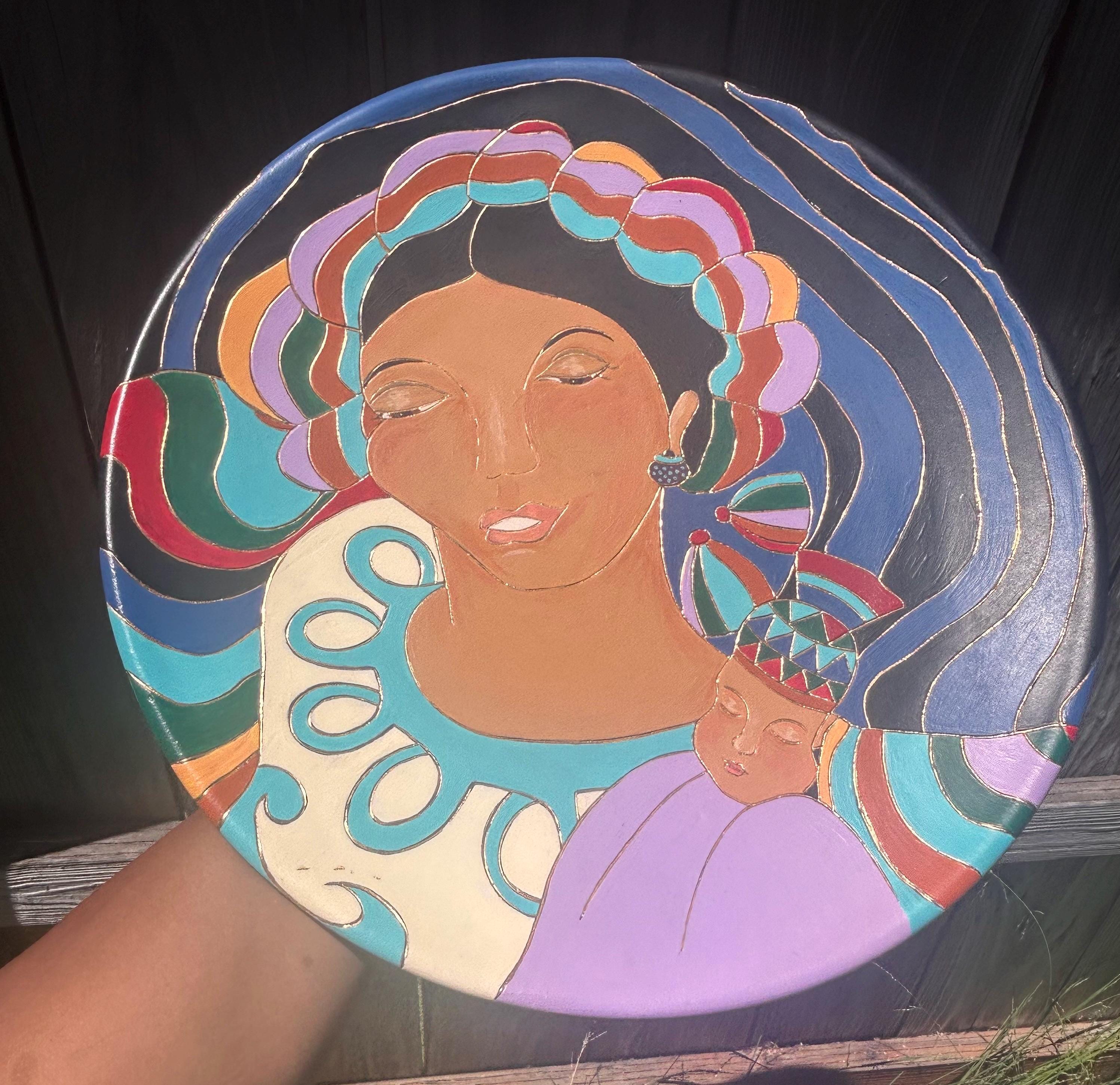 Huge 16" Vintage Studio Pottery Charger Plate Hand Painted Woman Portrait Signed