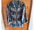 Vintage 90s Boho Elephant Print Cotton Jacket, Indian Patchwork Artsy Layering Cardigan