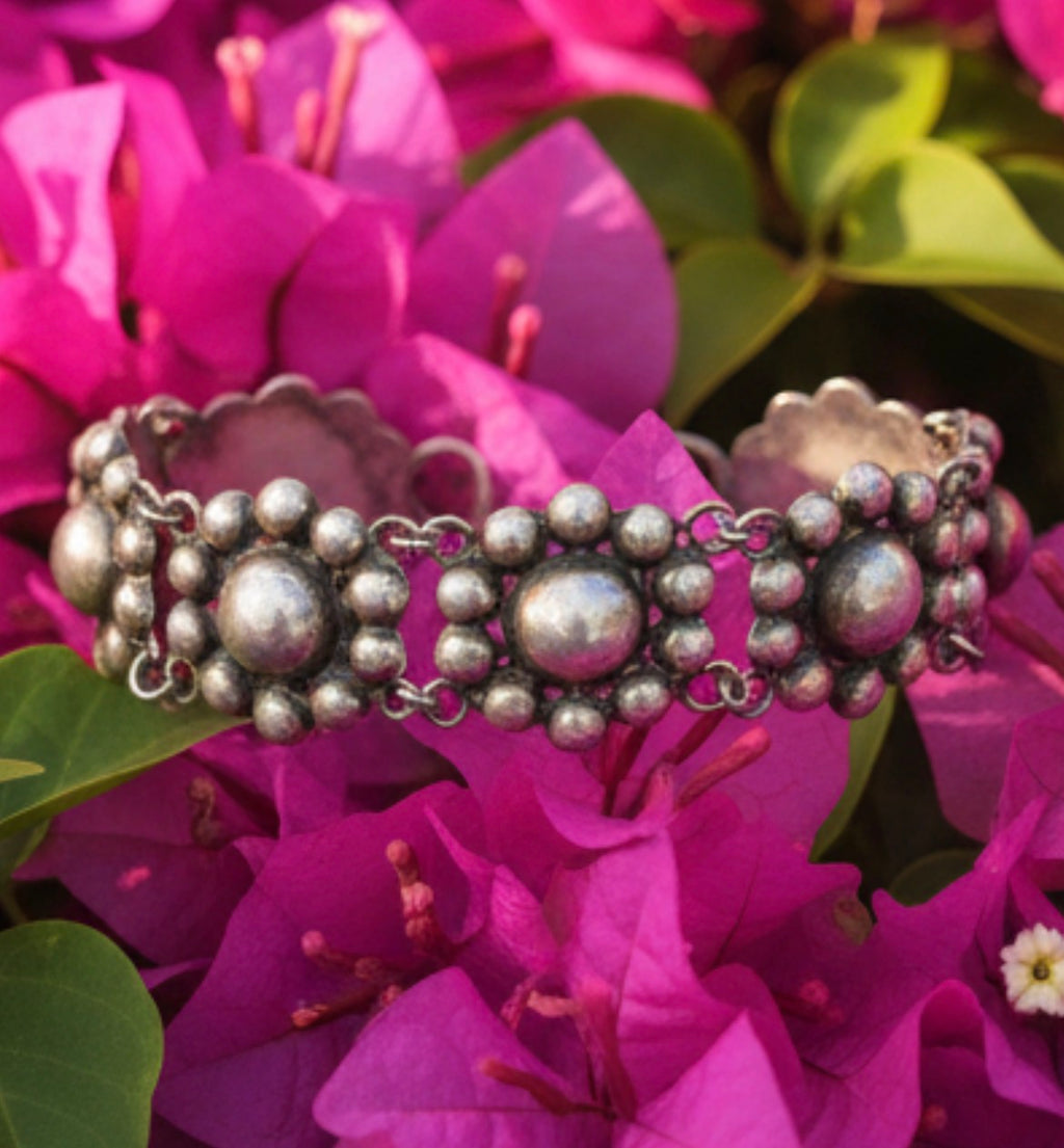 Archival 1930s Taxco .980 Fine Silver Beaded Dome Panel Bracelet