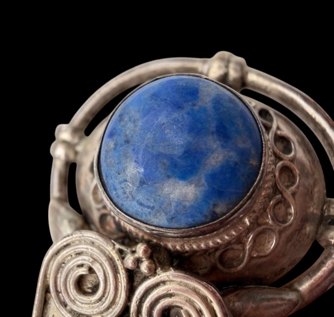 Vintage 925 Sterling Silver Tibetan Gau Amulet Pendant Lapis Coral Owl 17.3g