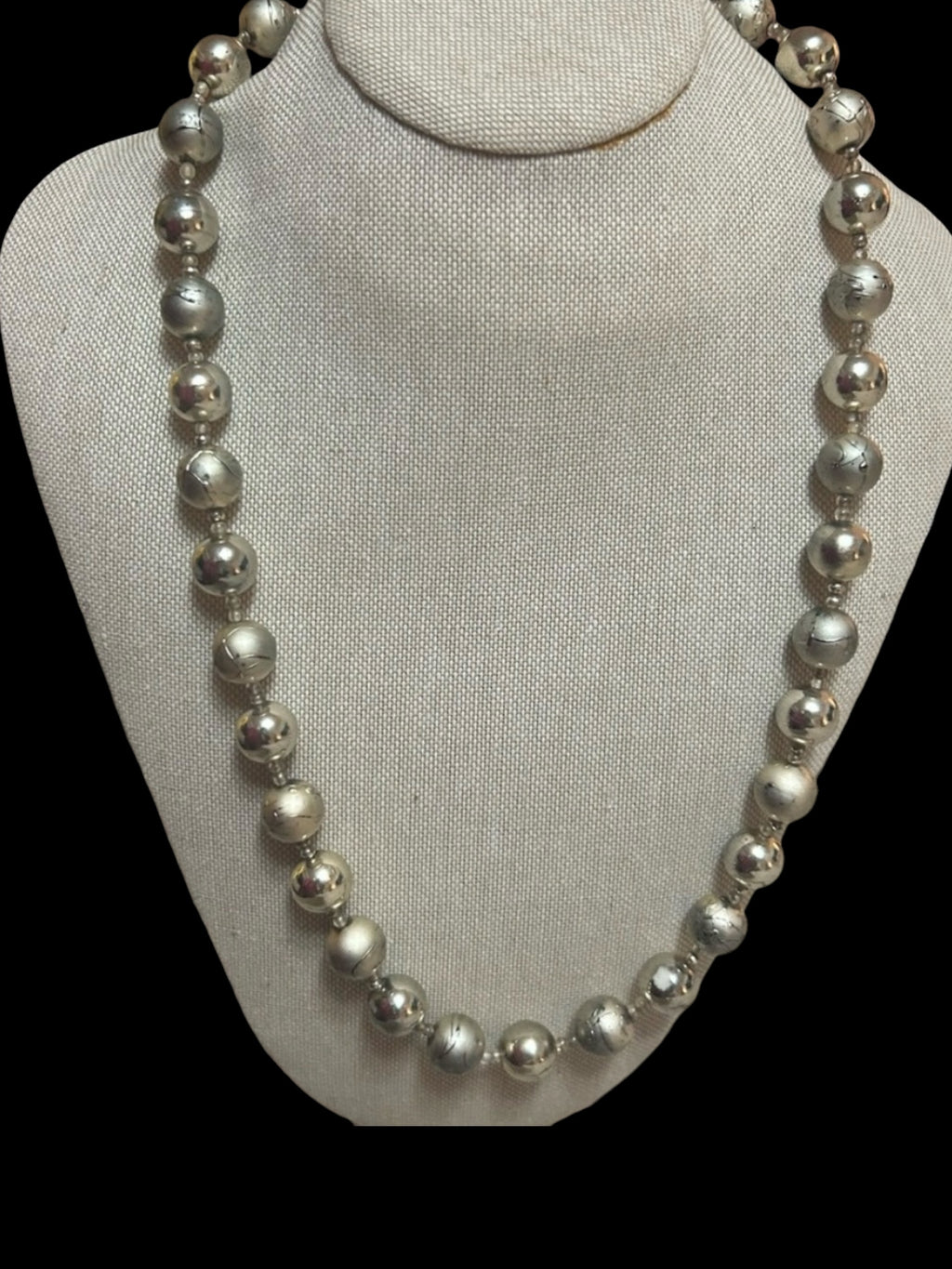 Vintage Mid-Century Japanese "Silver Splash" Lucite Bead Necklace — Atomic Era Costume Jewelry