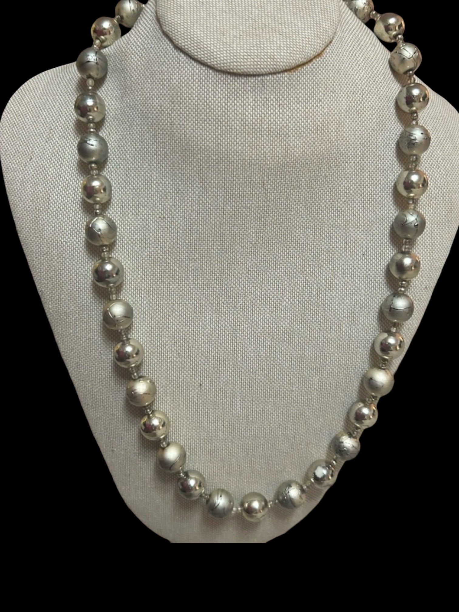 Vintage Mid-Century Japanese "Silver Splash" Lucite Bead Necklace — Atomic Era Costume Jewelry