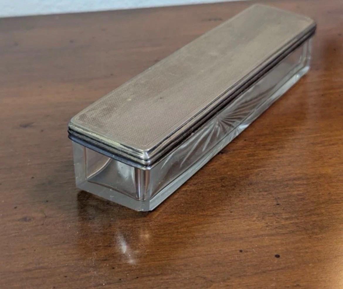 Antique 1925 Sterling Silver Cut Glass Vanity Box, Walker & Hall Engine Turned Hatpin Dressing Table Jar, George V English Hallmarked Silver