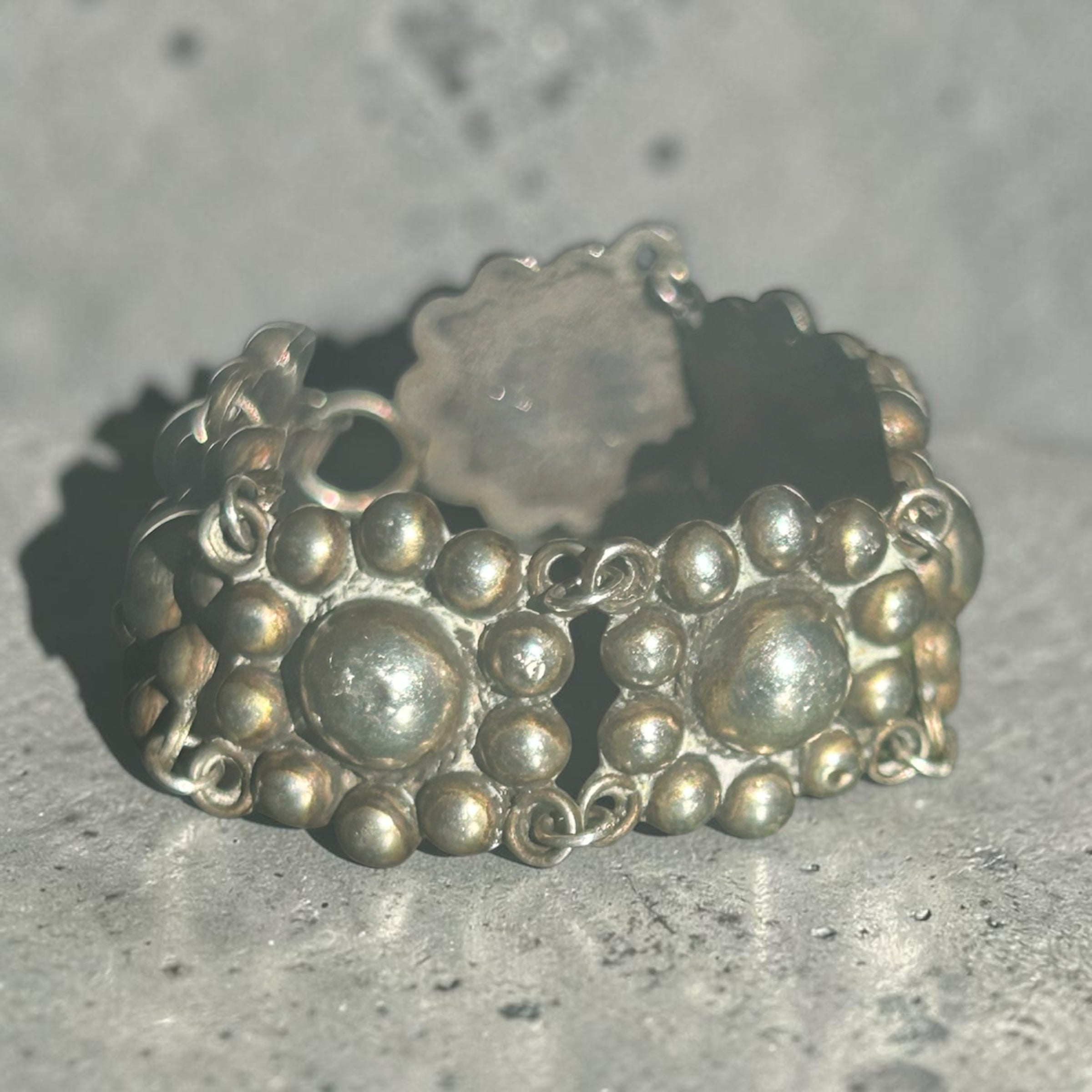Archival 1930s Taxco .980 Fine Silver Beaded Dome Panel Bracelet