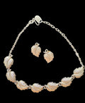 Vtg GERMANY Silver Leaf Necklace Earrings Set Mid Century Textured Choker Demi Parure 17”