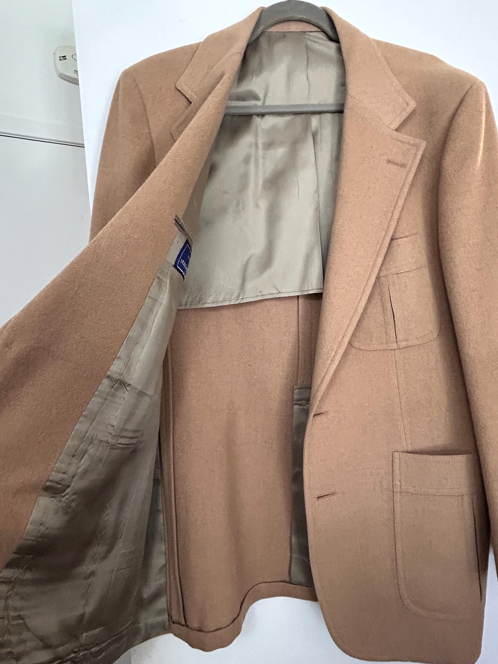 Vintage 70s Stanley Blacker Camel Hair Blazer Jacket 42R - Leather Knot Buttons