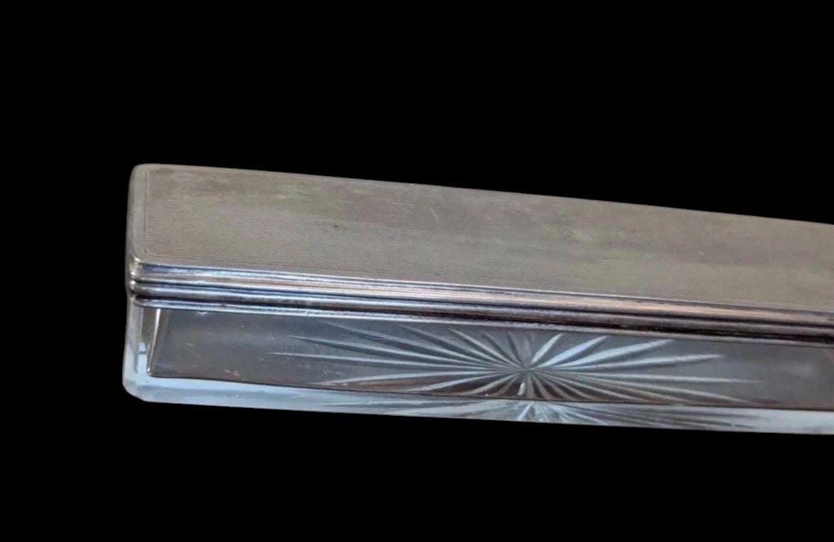 Antique 1925 Sterling Silver Cut Glass Vanity Box, Walker & Hall Engine Turned Hatpin Dressing Table Jar, George V English Hallmarked Silver