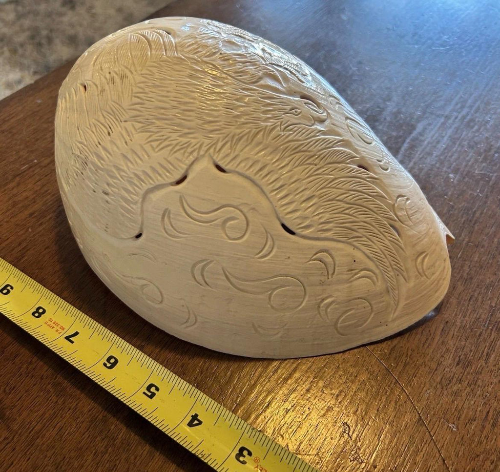 Large Carved Melo Melo Shell with Bird Motiff - 10 inches long