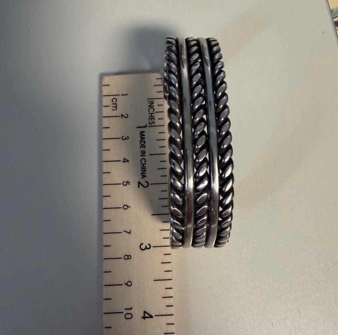 Vintage Heavy Stainless Steel Southwestern Cuff Bracelet Artisan Welded