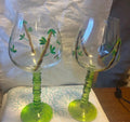Set of 2 Hand Painted Bamboo Wine Glasses, Romanian Tiki Barware Goblets