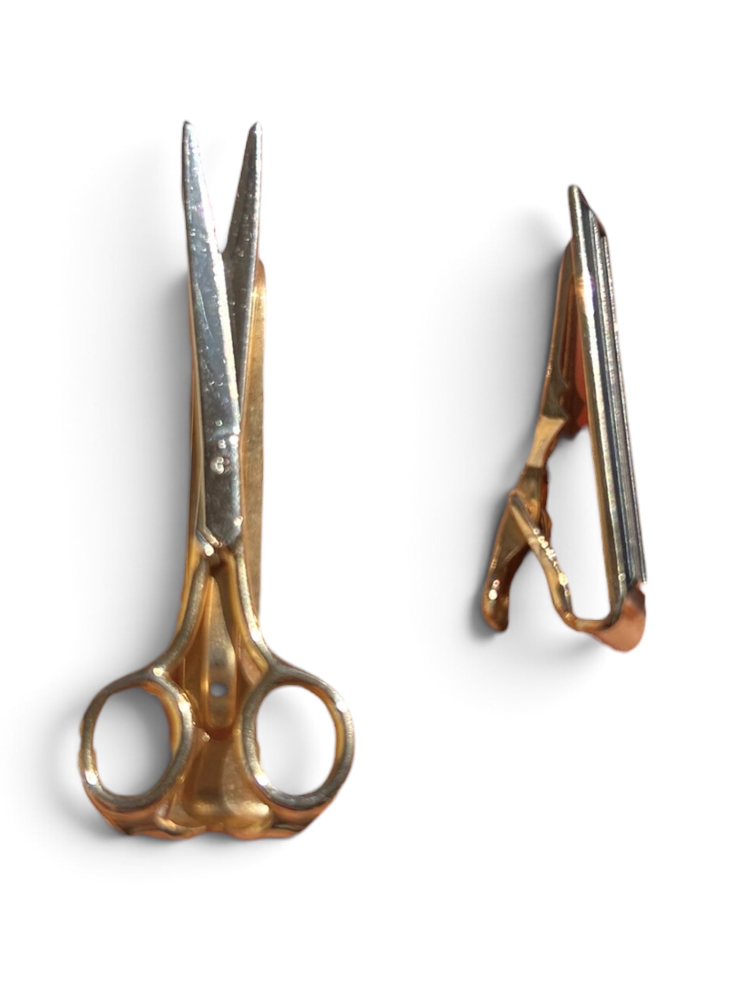 VTG Signed SWANK Tie Clip Lot - Gold Tone Scissors & Sleek Mid Century Bar Set