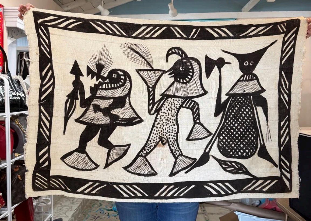 Vintage African Korhogo Cloth Senufo Hand-Painted Mud Cloth Tapestry 50"x35